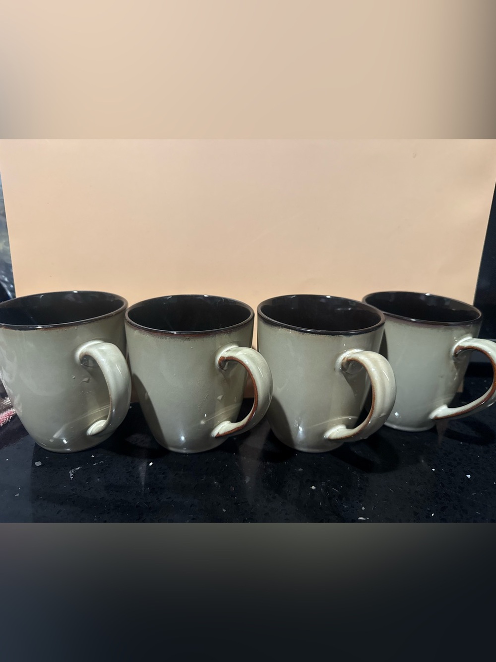 Set of 4 Neutral Gray Ceramic Coffee Mugs